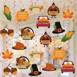 34 Pcs Fall Thanksgiving Hanging Swirls Ceiling Decor - Fall Maple Acorn Pumpkin